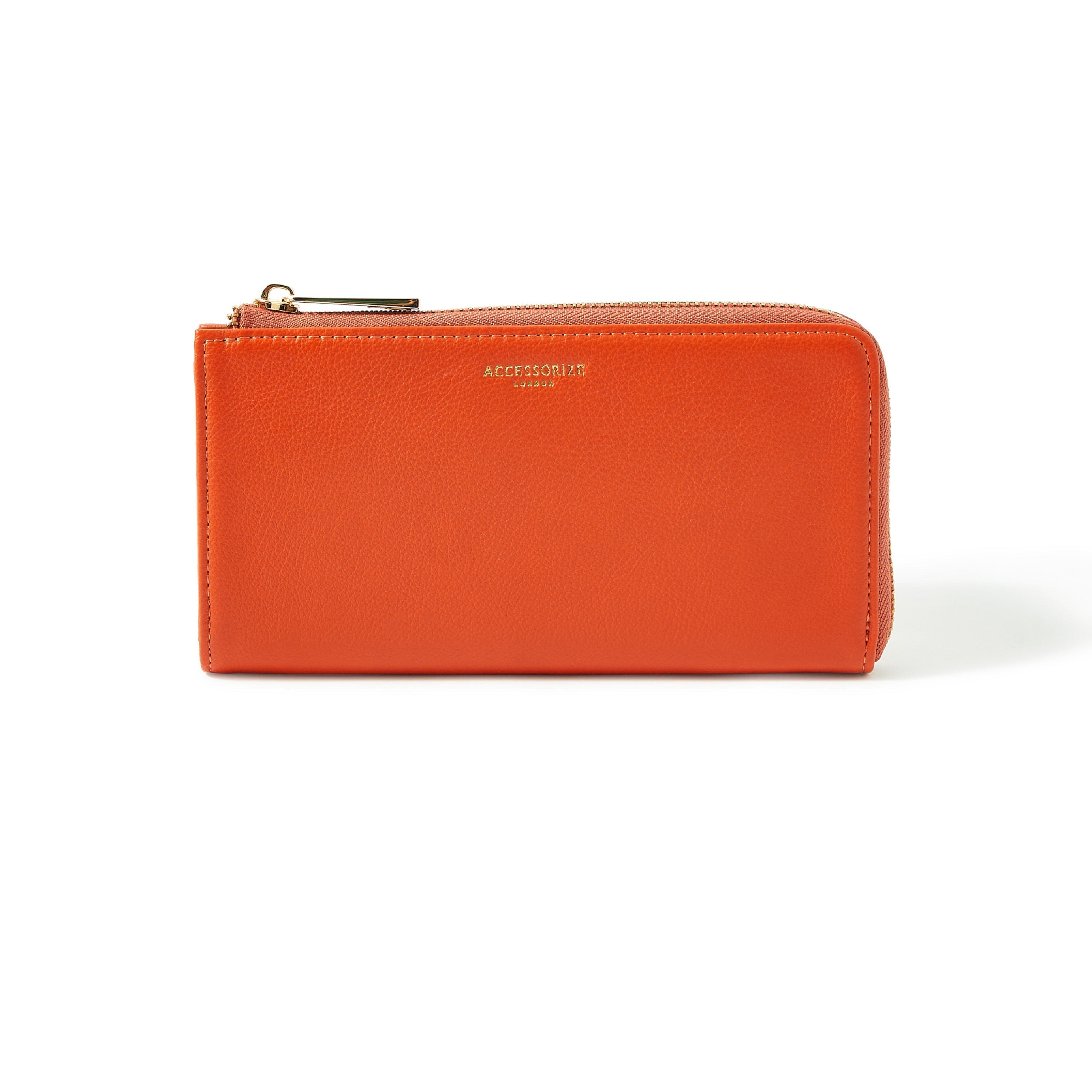 Accessorize London Women's Faux Leather Orange Large Zip Around Wallet - Accessorize India