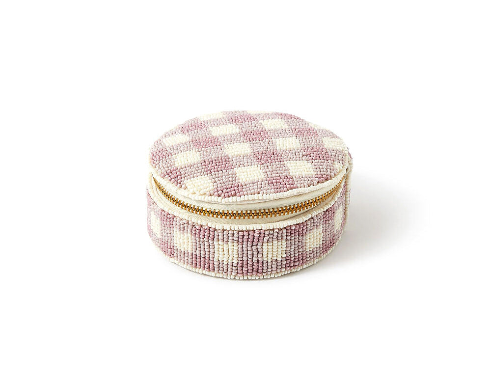 Accessorize London Women's Lilac Gingham Beaded Jewellery Box
