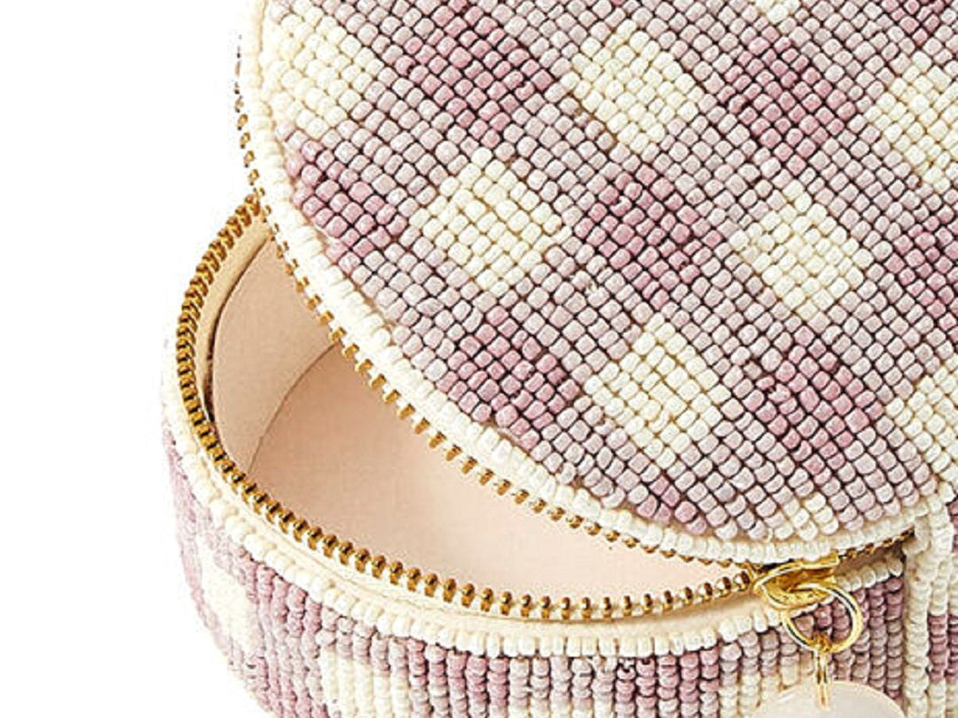 Accessorize London Women's Lilac Gingham Beaded Jewellery Box
