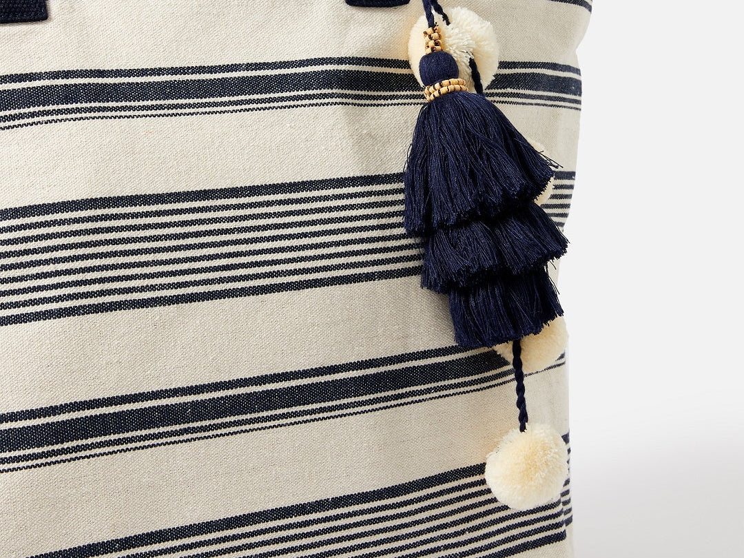 Accessorize London women's Blue Fabric Nautical Woven Stripe Tote bag