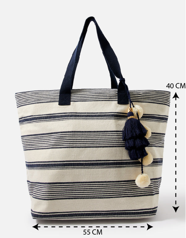 Accessorize London women's Blue Fabric Nautical Woven Stripe Tote