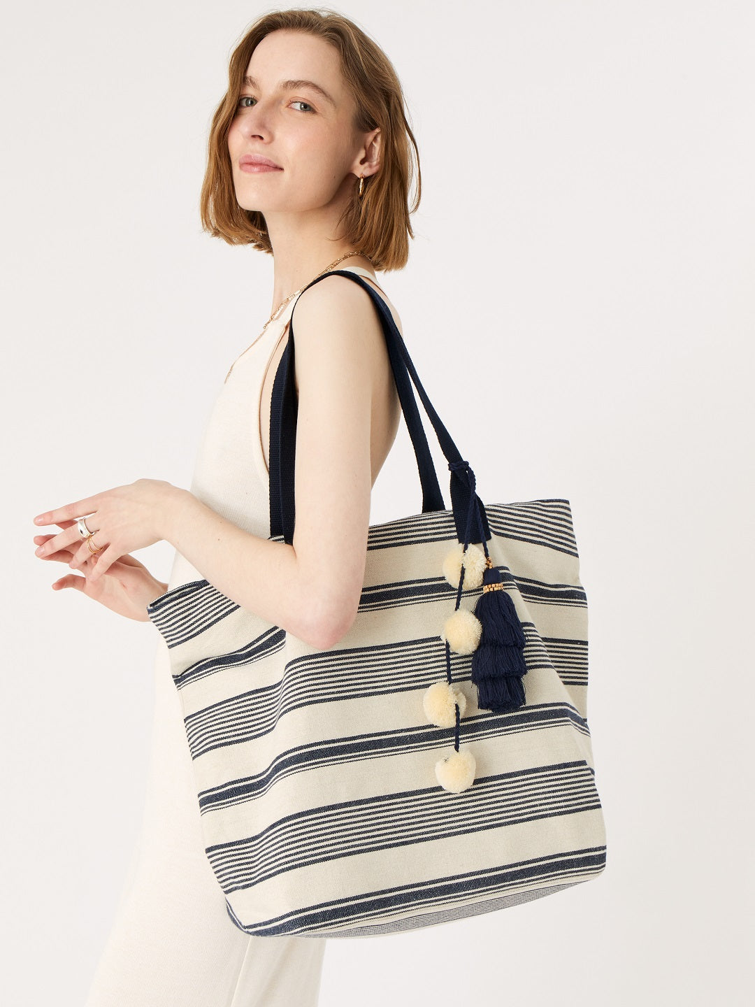 Accessorize London women's Blue Fabric Nautical Woven Stripe Tote