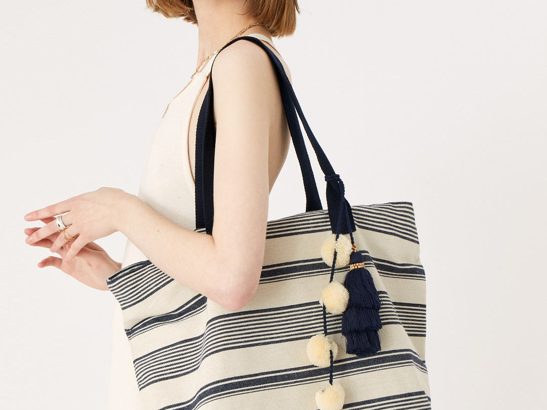 Accessorize London women's Blue Fabric Nautical Woven Stripe Tote bag