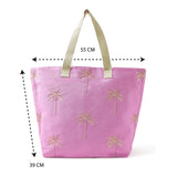 Accessorize London Women's Jute Pink Paradise Palm Embroidered Tote Bag