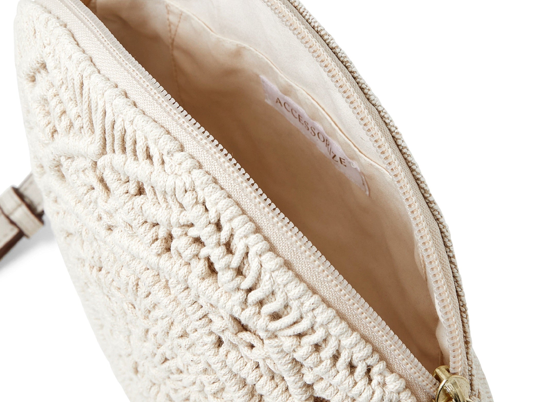 Accessorize London Women's White Fabric Mila Macrame Round Sling Bag