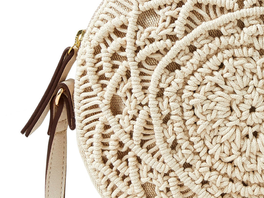 Accessorize London Women's White Fabric Mila Macrame Round Sling Bag