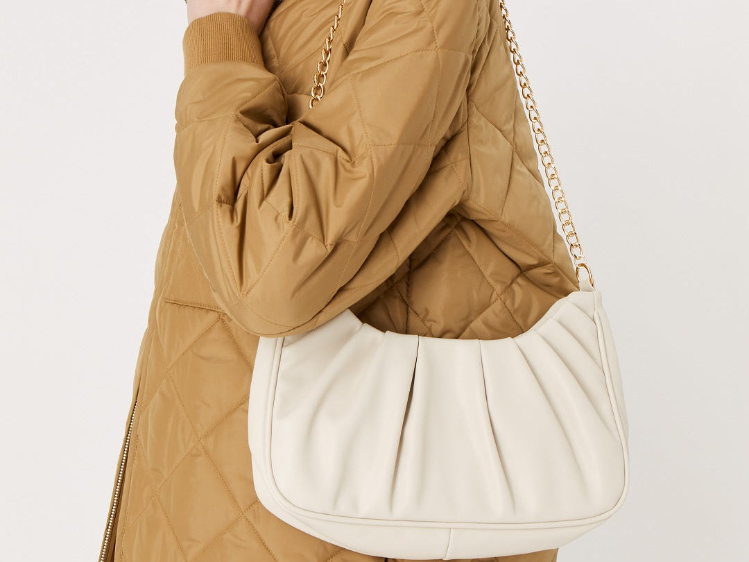 Accessorize London Women's Faux Leather White Pleated Shoulder Party Bag