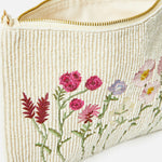 Accessorize London Women's Fabric White Floral Beaded Zip Bag
