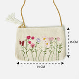 Accessorize London Women's Fabric White Floral Beaded Zip Bag