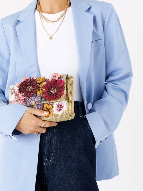 Accessorize London Women's Pink Canvas 3D Floral Clutch Party Bag