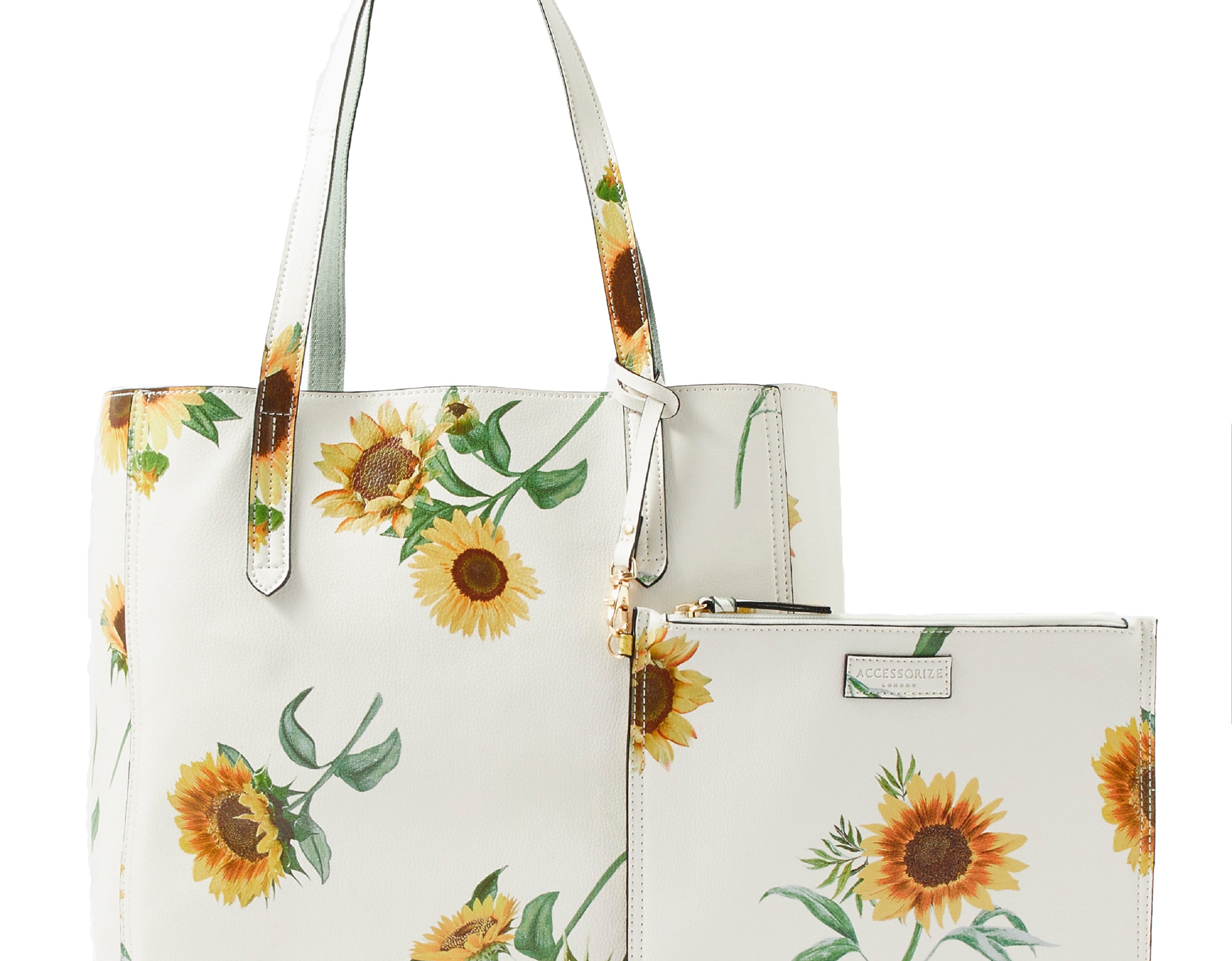 Accessorize London women's Faux Leather Sunflower Print Reversible Tote Bag