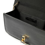 Accessorize London Women's Faux Leather Black Croc Lock Chain Party Bag