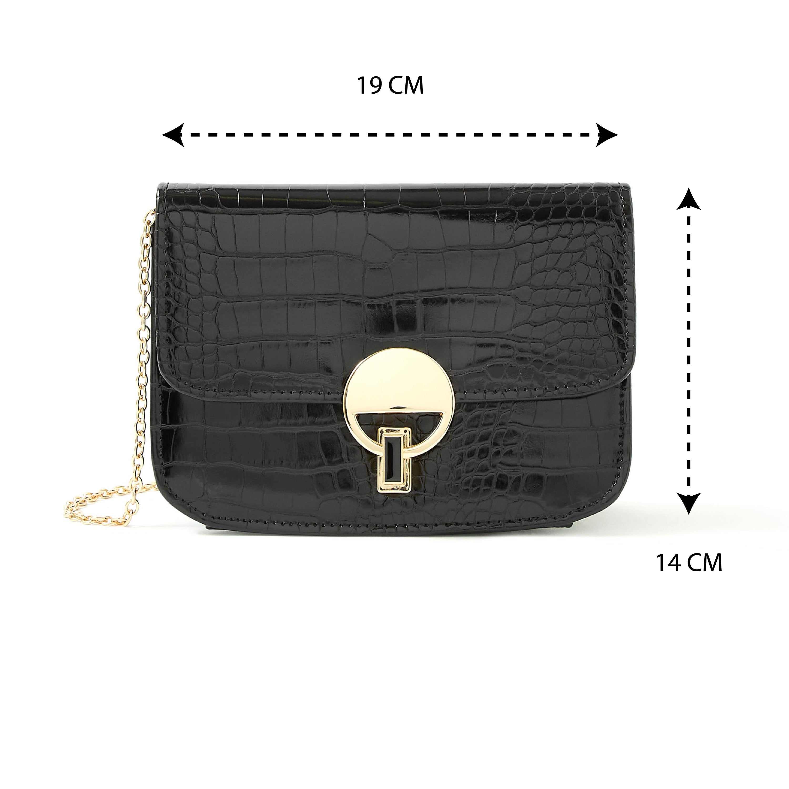 Accessorize London Women's Faux Leather Black Croc Lock Chain Party Bag