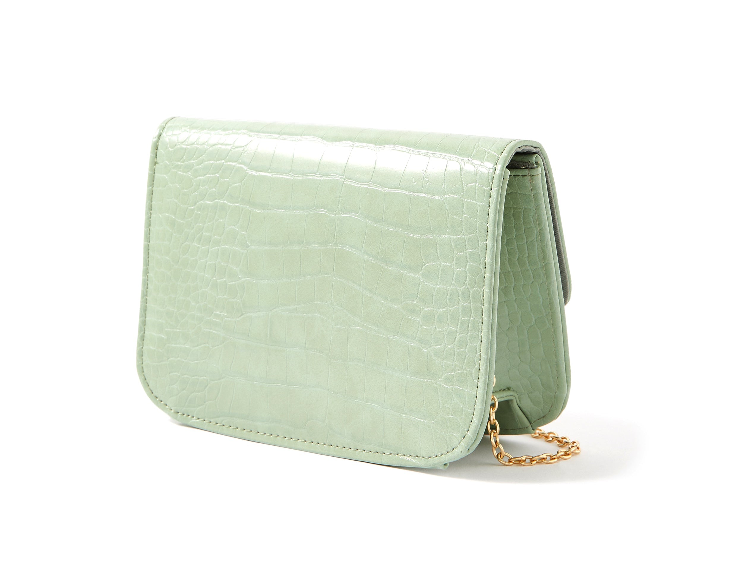Accessorize London Women's Faux Leather Greem Croc Lock Chain Party Bag