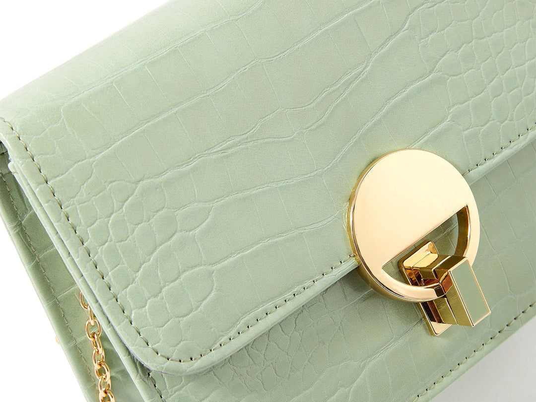 Accessorize London Women's Faux Leather Greem Croc Lock Chain Party Bag