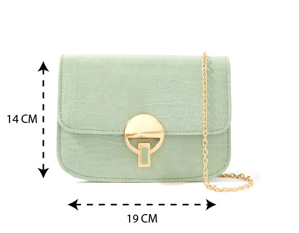 Accessorize London Women's Faux Leather Greem Croc Lock Chain Party Bag