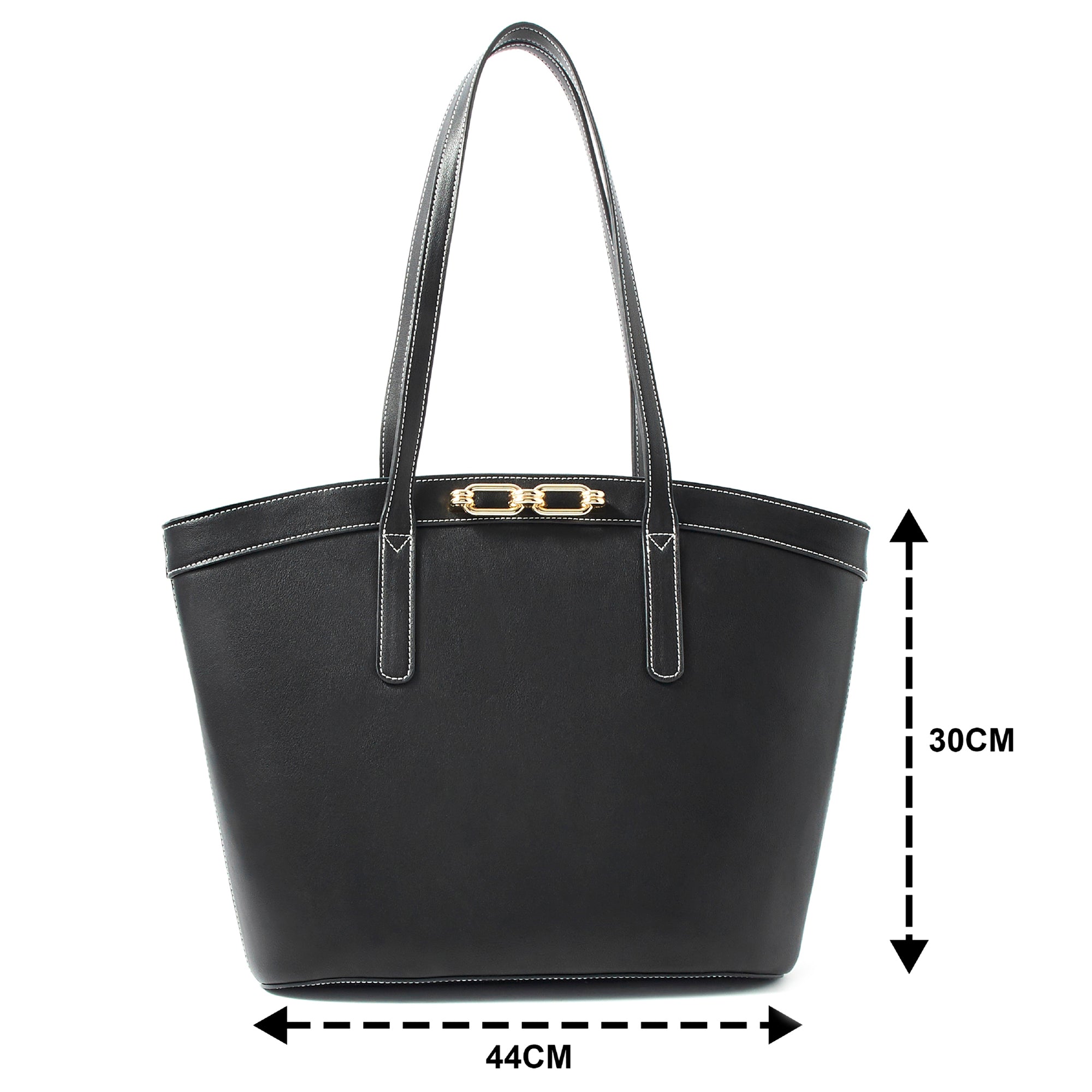 Accessorize London women's Faux Leather Danielle Detail Black Tote Bag