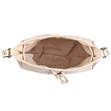Accessorize London women's Faux Leather Cream Drawstring Weave Sling bag