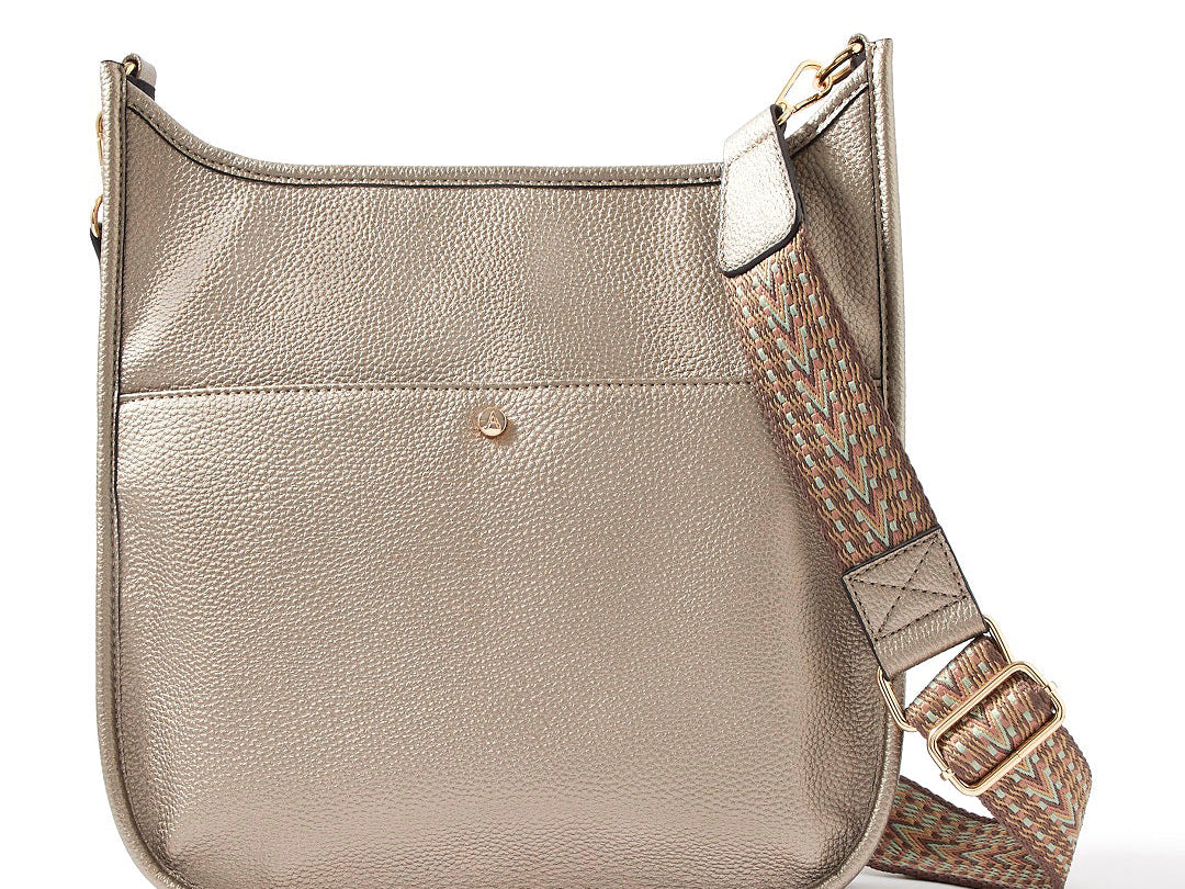 Accessorize London women's Faux Leather Gold Maci Large Messenger Sling bag