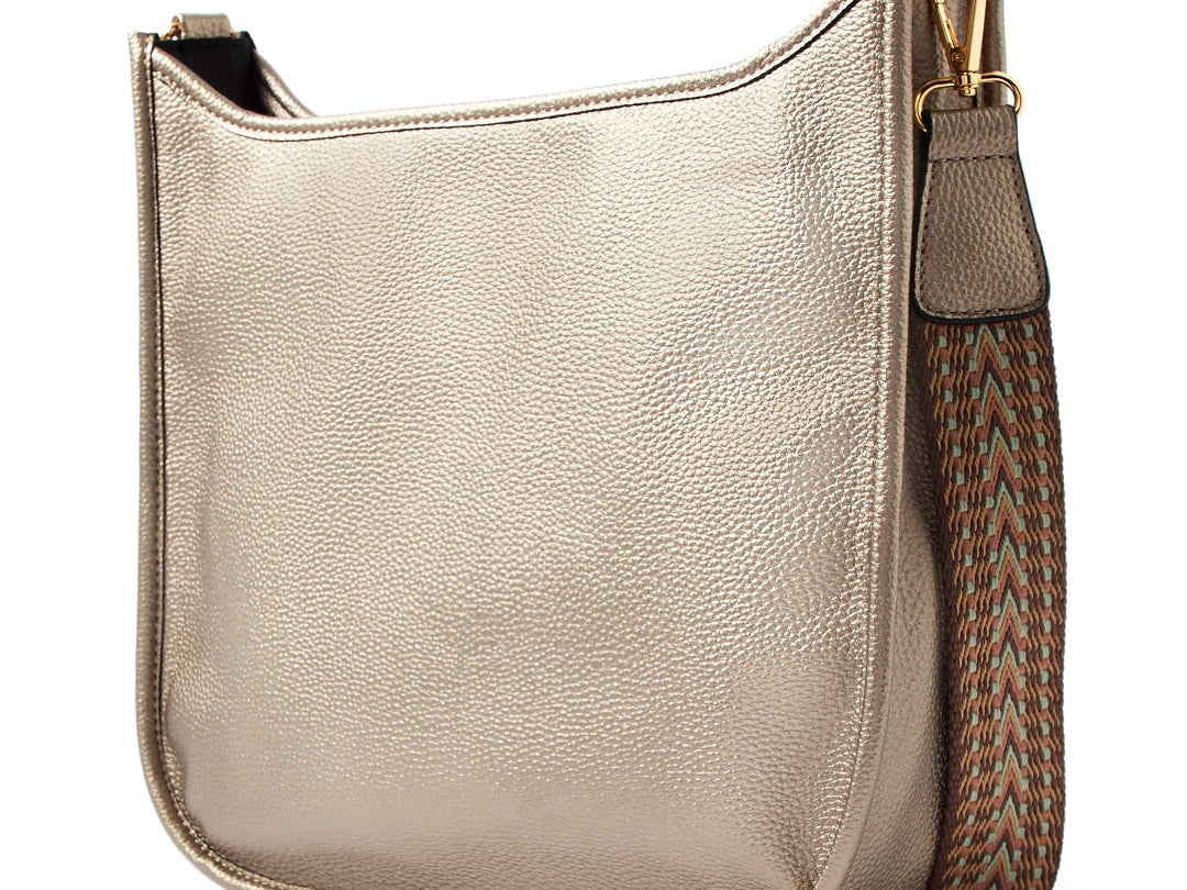 Accessorize London women's Faux Leather Gold Maci Large Messenger Sling bag