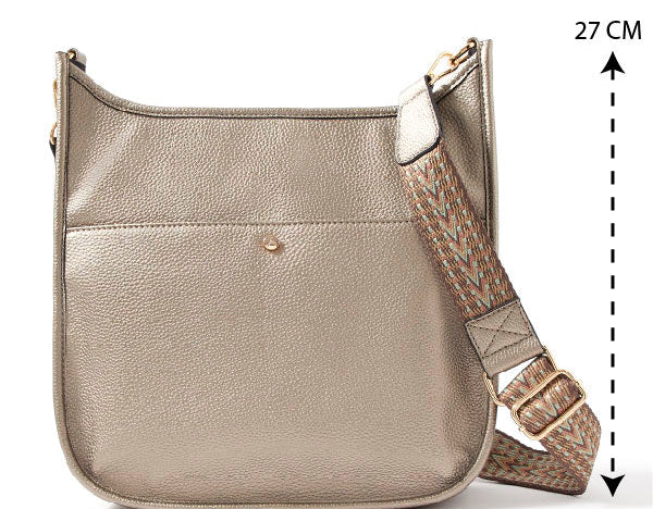 Accessorize London women's Faux Leather Gold Maci Large Messenger Sling bag