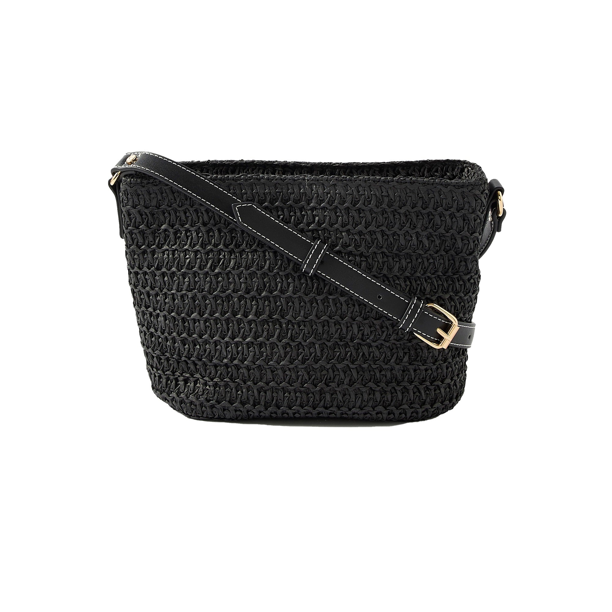 Accessorize London Women's Faux Leather Black Maeve Raffia Sling Bag