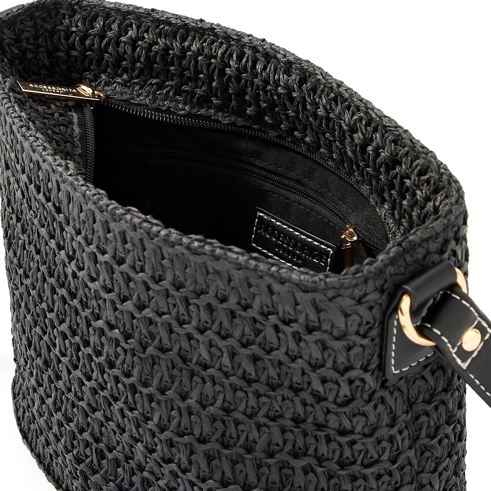 Accessorize London Women's Faux Leather Black Maeve Raffia Sling Bag