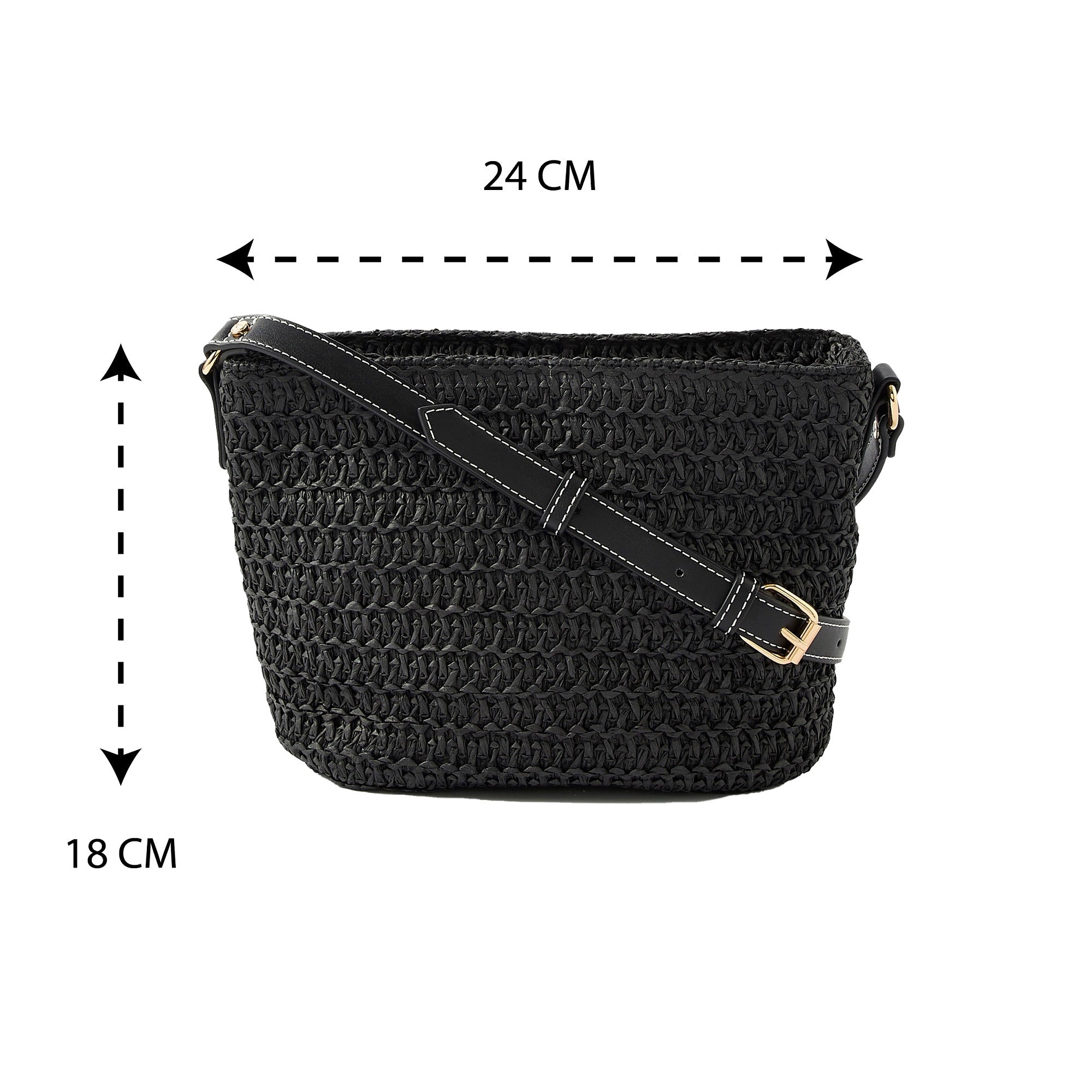 Accessorize London Women's Faux Leather Black Maeve Raffia Sling Bag