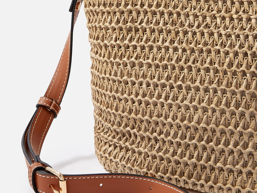 Accessorize London women's Faux Leather Brown Maeve Raffia Sling bag