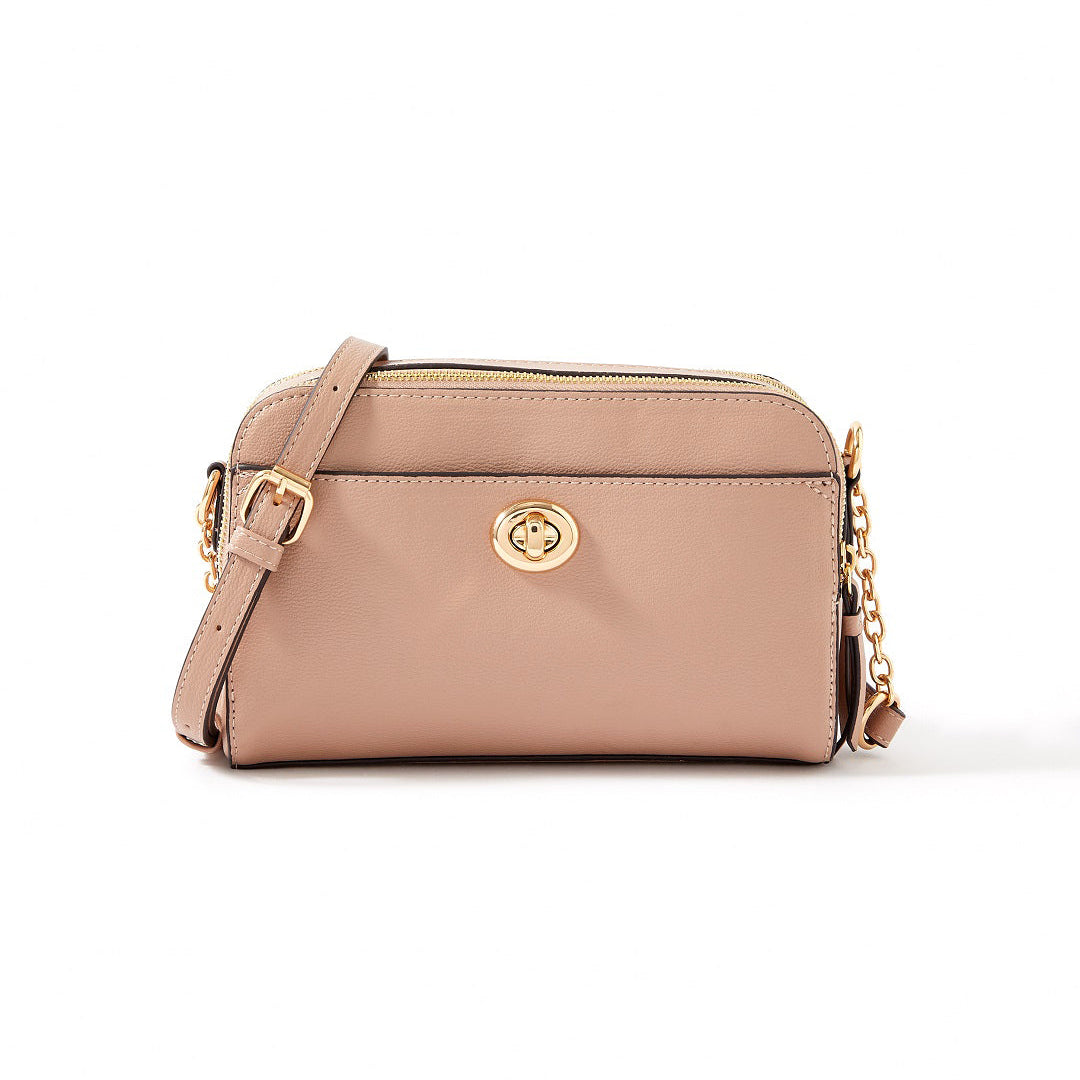 Accessorize London women's Faux Leather Pink Leona Lock Sling bag
