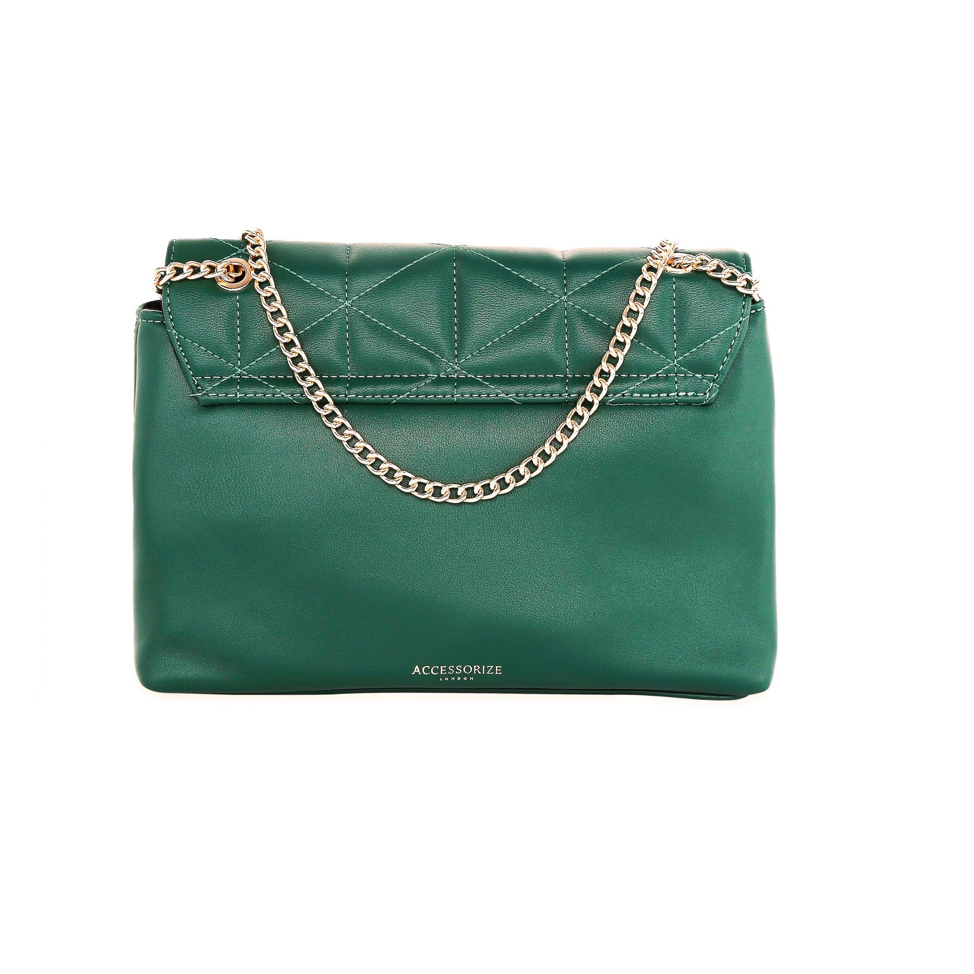 Accessorize London women's Faux Leather Green Eva Quilt Shoulder Sling bag