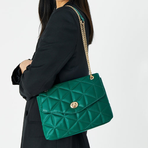 Accessorize London women's Faux Leather Green Eva Quilt Shoulder Sling bag