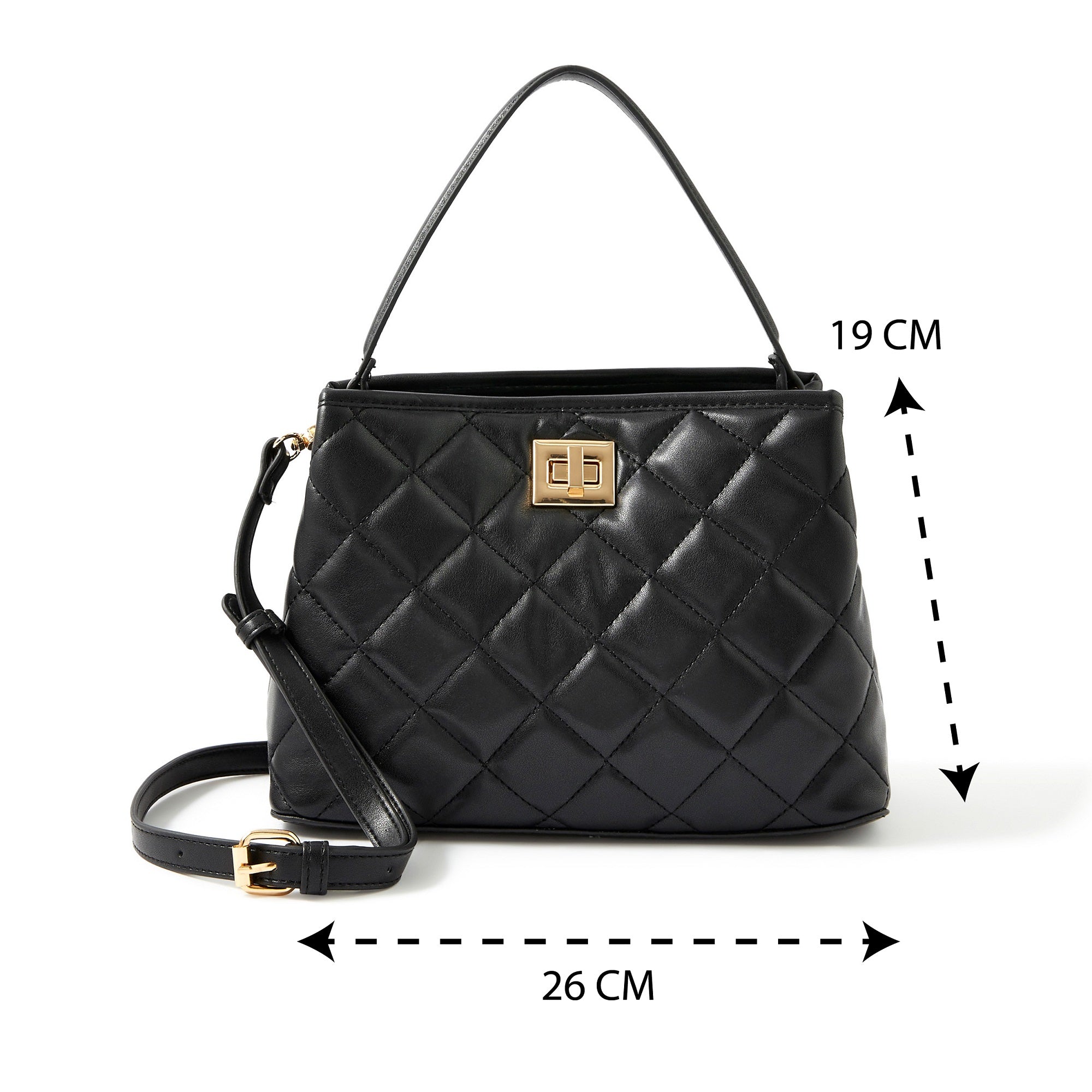 Accessorize London women's Faux Leather Black Quilted Handheld Large Satchel bag