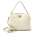 Accessorize London women's Faux Leather Cream Quilted Handheld Large Satchel bag