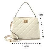Accessorize London women's Faux Leather Cream Quilted Handheld Large Satchel bag