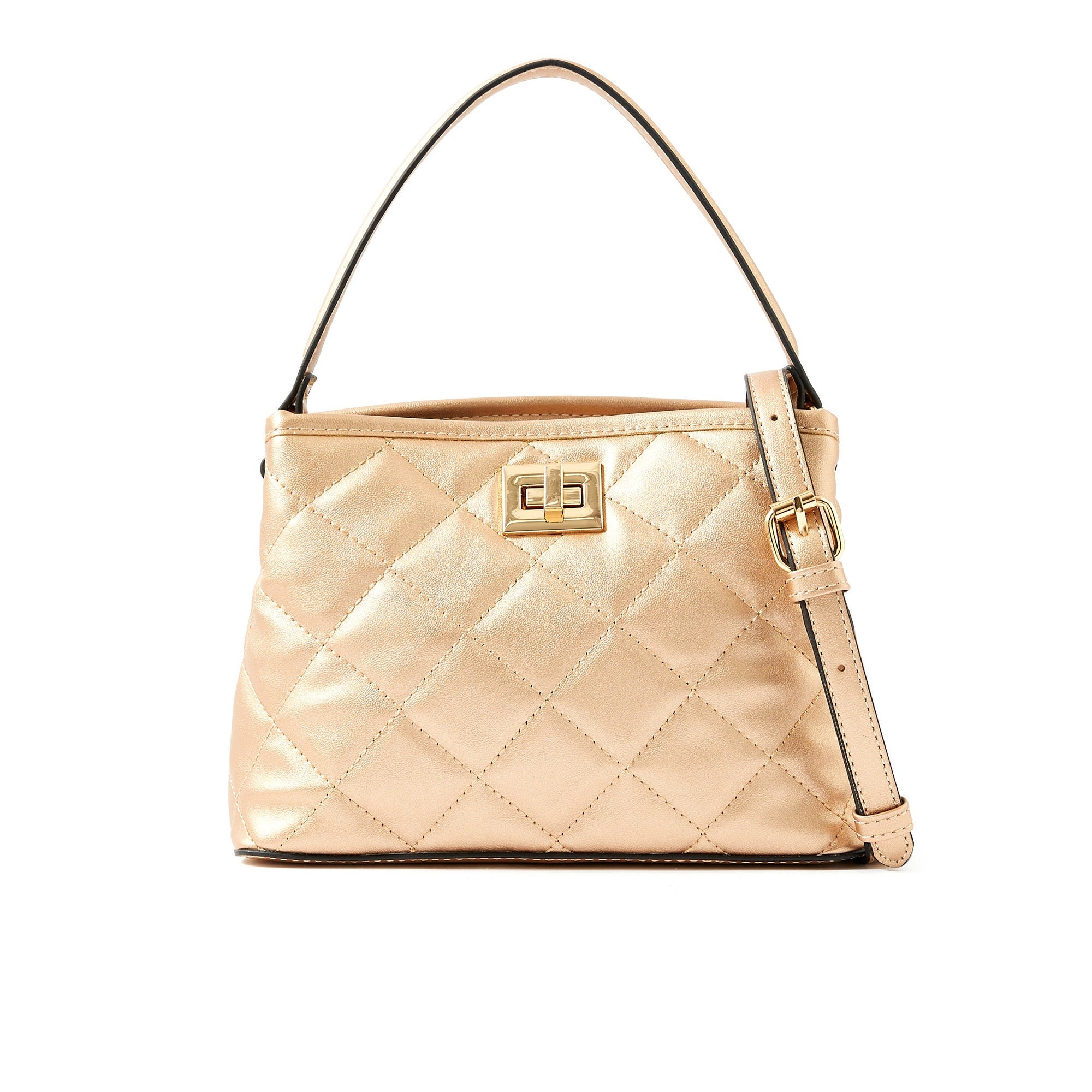 Accessorize London women's Faux Leather Rose gold Quilted Handheld Small Satchel bag