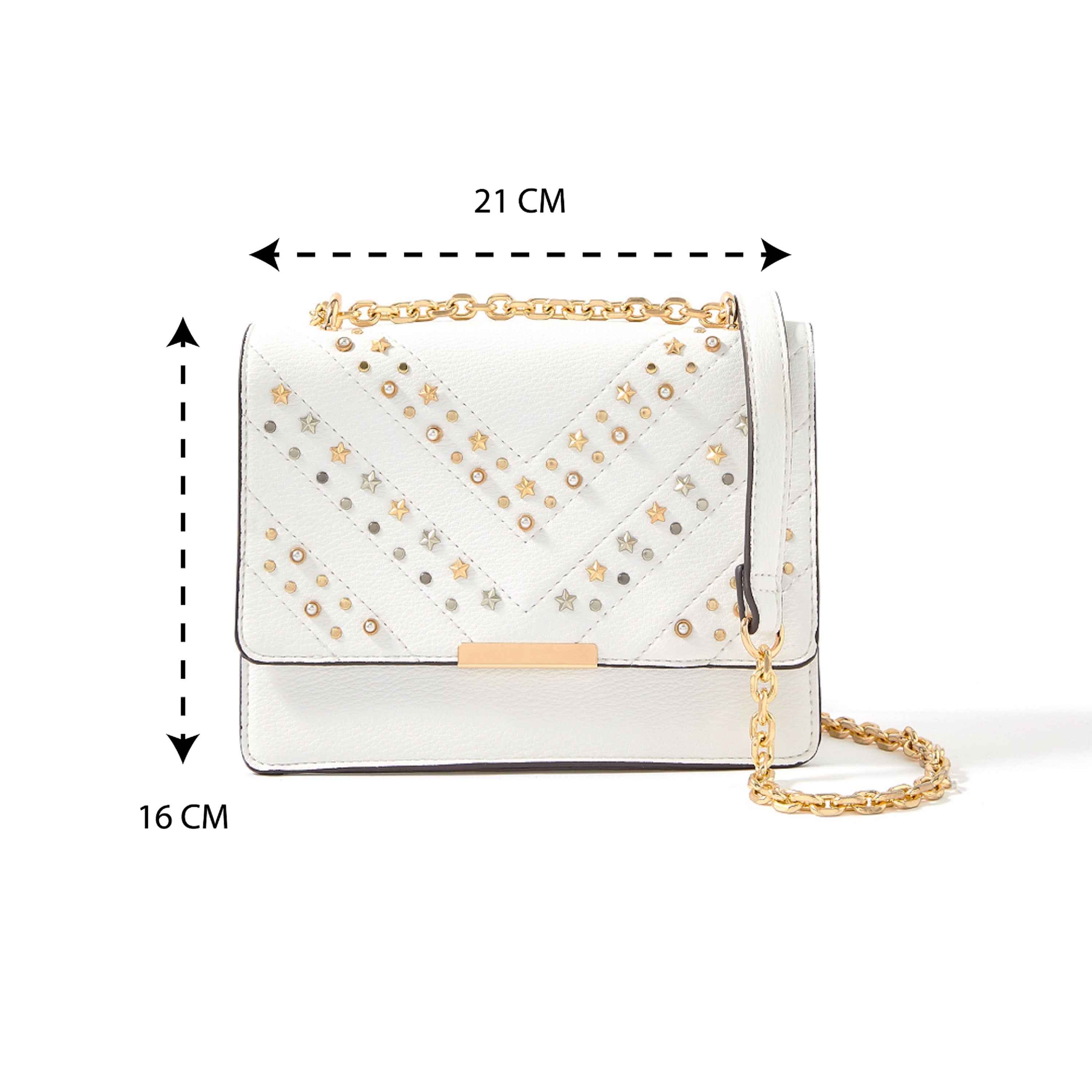 Accessorize London women's Faux Leather White Studded Shoulder Sling bag