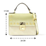 Accessorize London women's Faux Leather Gold Bee Studded Handheld Satchel Sling bag