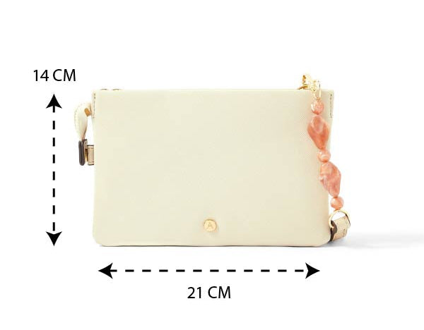 Accessorize London women's Faux Leather Pink Beaded Strap Sling bag