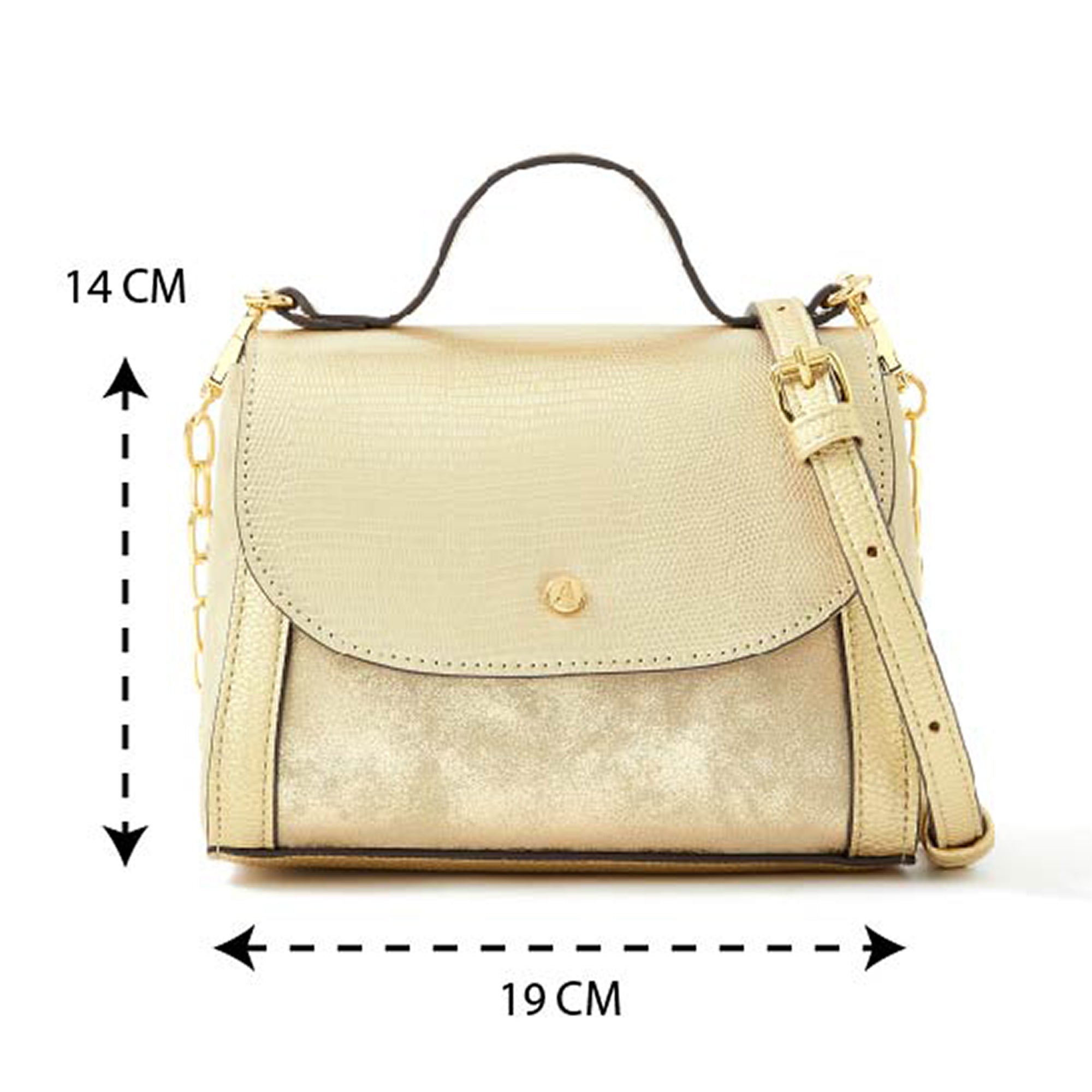 Accessorize London women's Faux Leather Gold Eleanor Tophandle Satchel Sling bag