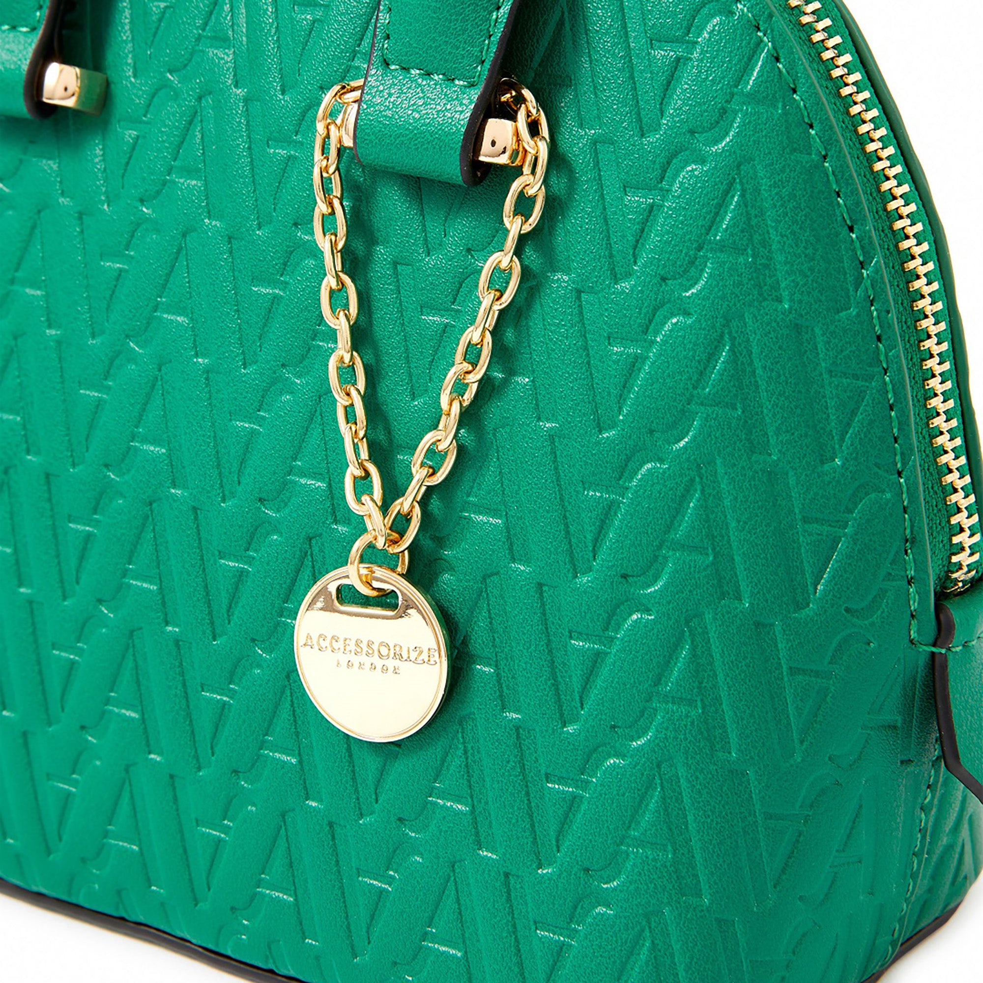 Accessorize London Women's Faux Leather Green A Logo Handheld Bag
