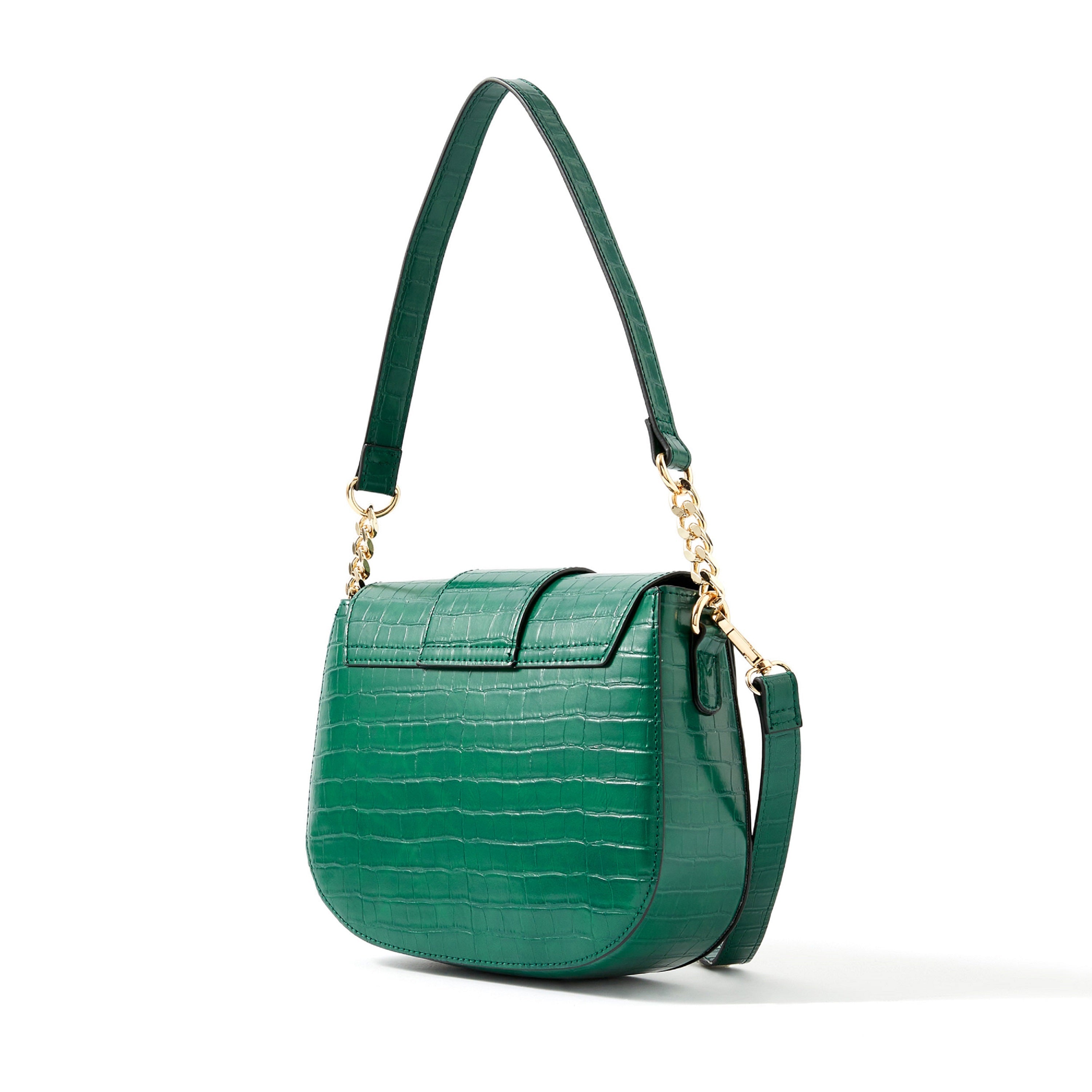 Accessorize London women's Faux Leather Green Buckle Saddle Shoulder & Sling bag