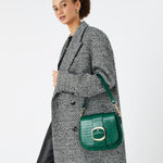 Accessorize London women's Faux Leather Green Buckle Saddle Shoulder & Sling bag