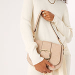 Accessorize London women's Faux Leather Pink Buckle Saddle Shoulder & Sling bag