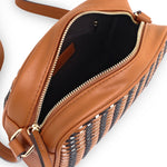 Accessorize London Women's Faux Leather Tan Woven cross body Sling bag