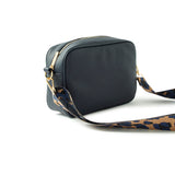 Accessorize London Women's Faux Leather Navy Leopard strap camera Sling bag