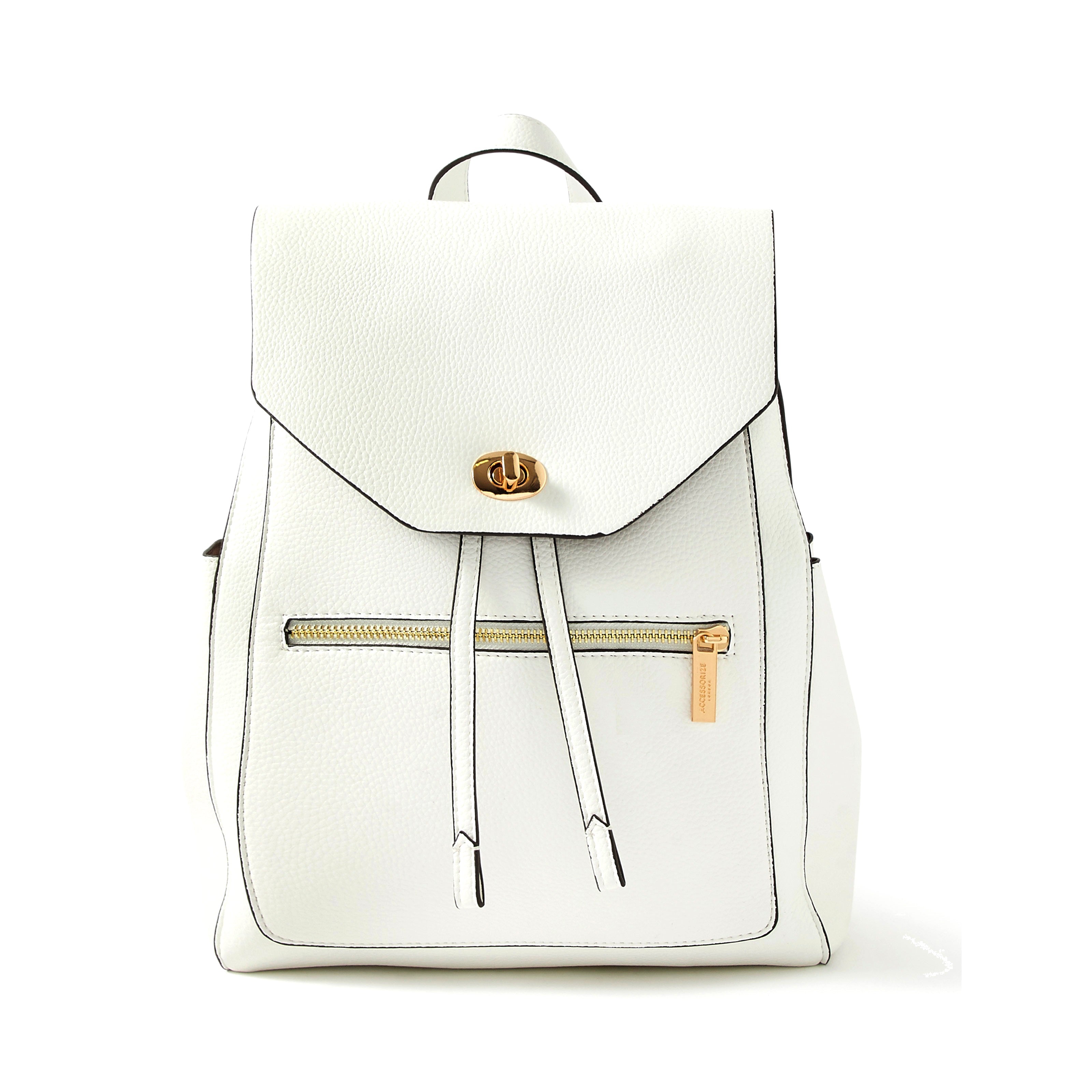 Accessorize London Women's Faux Leather White Nikki zip backpack bag