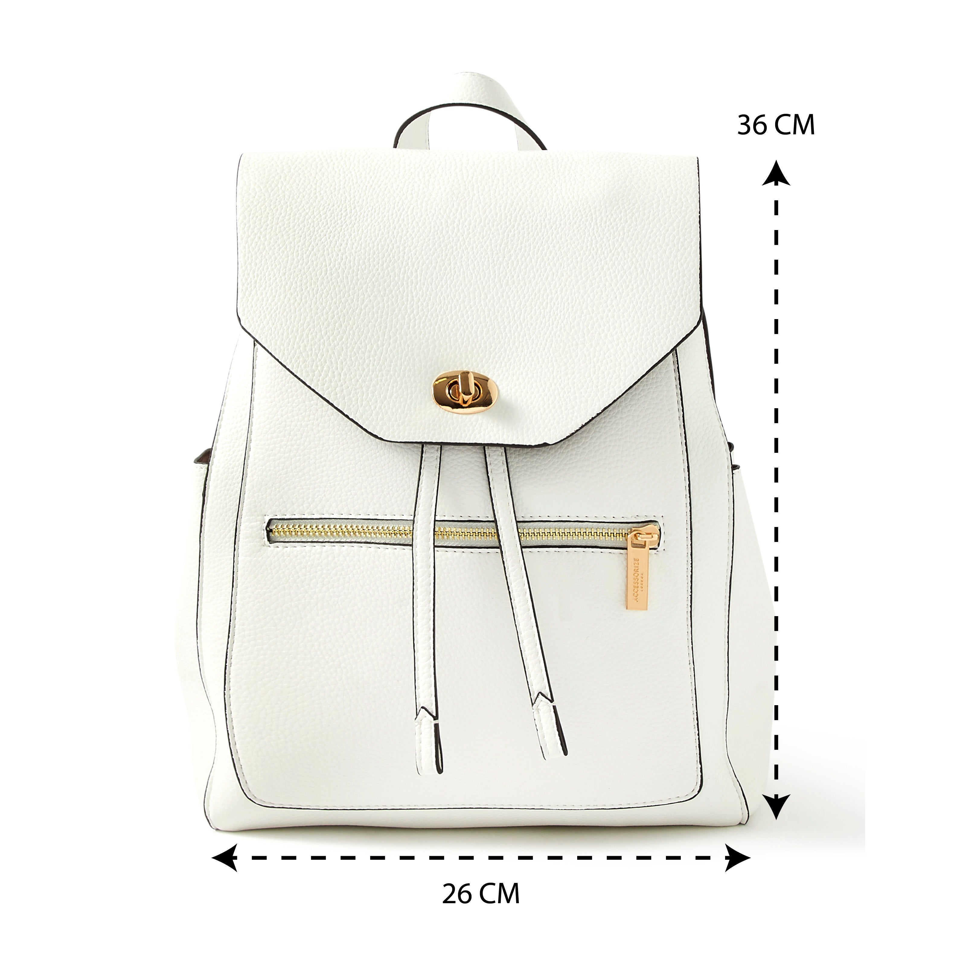 Accessorize London Women's Faux Leather White Nikki zip backpack bag