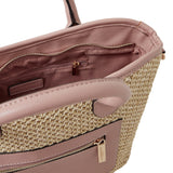 Accessorize London Women's Faux Leather Pink Rosie raffia handheld Tote bag