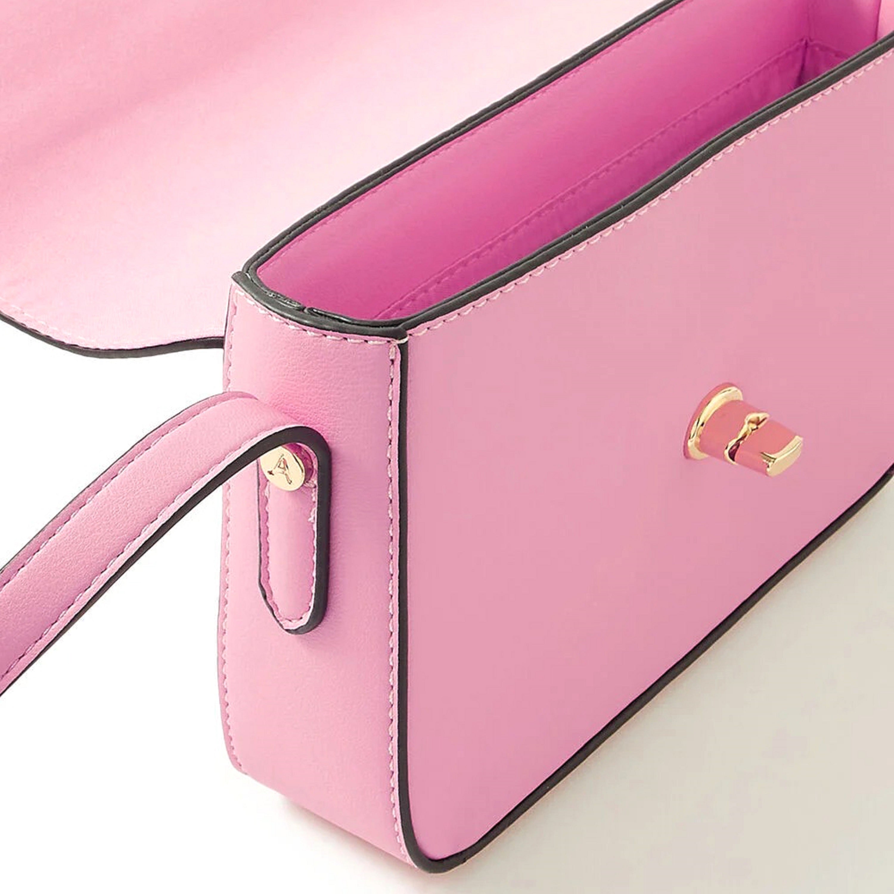 Accessorize London Women's Faux Leather Pink Lexi Lock Sling bag